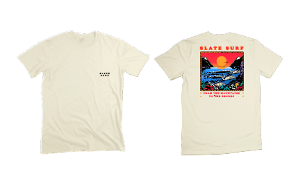 Mockup Mountains to shores raw tee